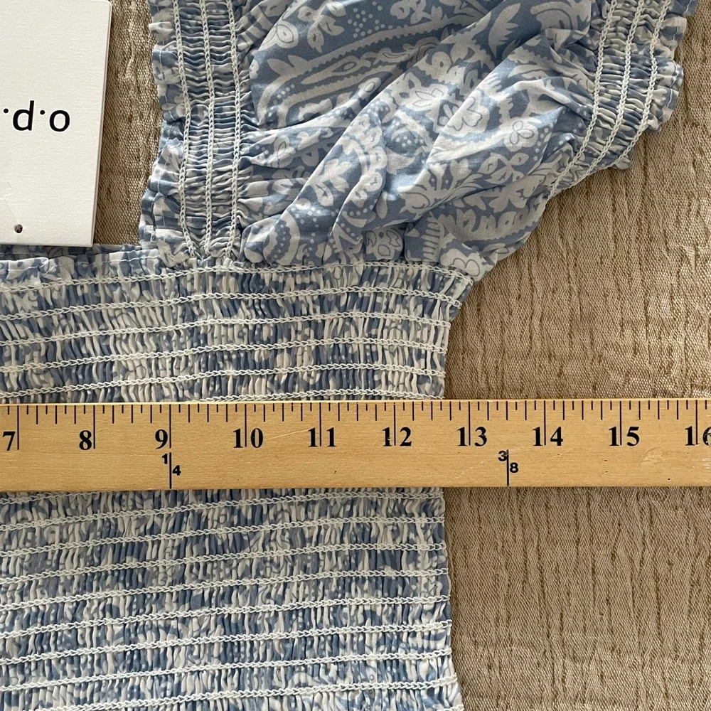 XS/S OPT: Quality Cotton Midi Dress Fitted Torso Paisley Light Blue/White NWT! - Picture 5 of 8